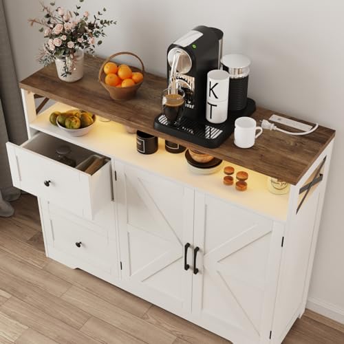 Befrases Farmhouse Buffet Cabinet with Drawers & Open Shelf, Sideboard with Storage, Kitchen Pantry Cabinet Hutch, Coffee Bar Station for Kitchen, Livingroom, 47" L White - color: Antique White