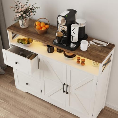 Befrases Farmhouse Buffet Cabinet with Drawers & Open Shelf, Sideboard with Storage, Kitchen Pantry Cabinet Hutch, Coffee Bar Station for Kitchen, Livingroom, 47" L White - color: Antique White