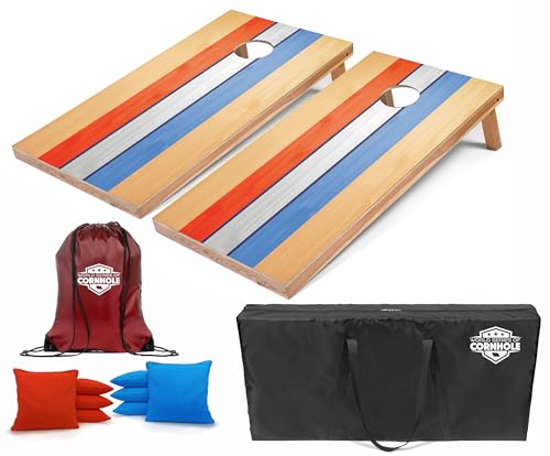 World Series of Cornhole Regulation Size Cornhole Boards - Lightweight & Durable All-Wood Construction | Backyard Bean Bag Toss Set | Outdoor Game for Tailgates & BBQs - color: Retro USA Striped