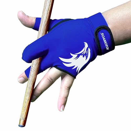 Pool Glove Left Hand 3 Finger for Right-Handed Player, Breathable Billiards Glove Quick Dry, Durable Pool Cue Gloves, Professional Snooker Cue Gloves for Billiards Accessories - color: Blue, size: X-Large