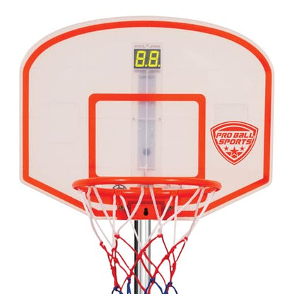 Pro Ball Portable Electronic Scoreboard Basketball Hoop for Kids, Adjustable Height Design up to 65”