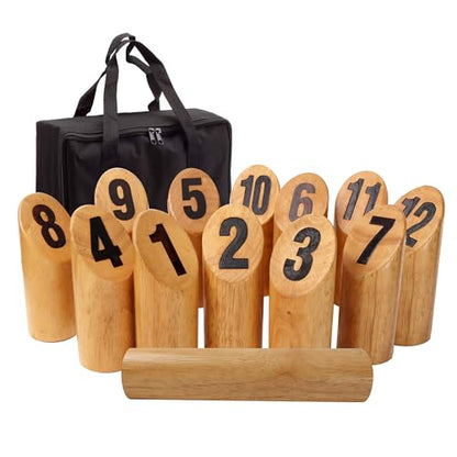 GSE Games & Sports Expert Wooden Throwing Game, 12 Numbered Block Toss Yard Game/Kubb Yard Game Set with Carrying Bag for Outdoor Backyard Lawn, Park with Family and Friends - color: Numbered Game Set