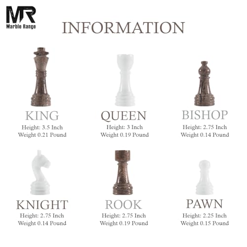 Marble Chess Set 15" Inches Oceanic and White with Storage Box and 2 Extra Queen Handmade Classic Board Games for Adults, Luxury Marble Chess Board & Chess Pieces for Gifts - color: Oceanic & White