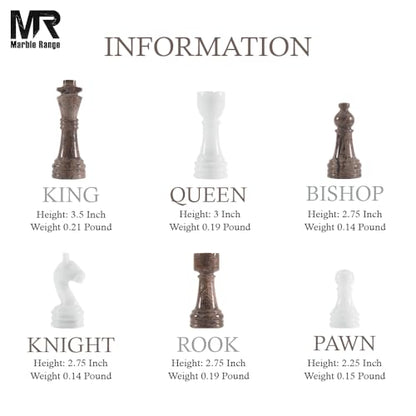 Marble Chess Set 15" Inches Oceanic and White with Storage Box and 2 Extra Queen Handmade Classic Board Games for Adults, Luxury Marble Chess Board & Chess Pieces for Gifts - color: Oceanic & White