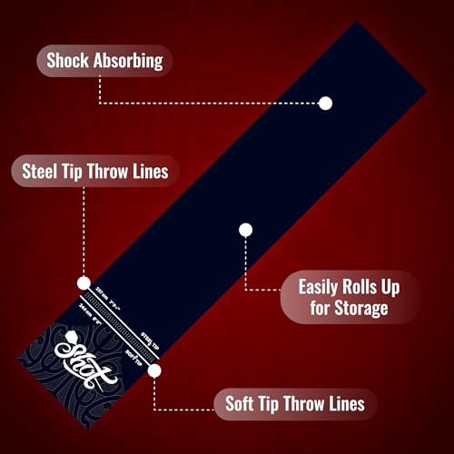 Shot Darts Heavy Duty, Protective Professional Dart Mat - Made from Thick, Shock Absorbing & Non-Curling Industrial Grade Rubber (9.9 Feet x 2 Feet)