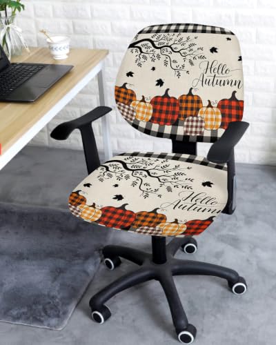 Savannan Office Chair Cover, Thanksgiving Pumpkin Maple Leaf Protective Stretch Elastic Universal Cover for Desk Task Chair,Computer Rotating Chair 1 Pcs Branche Buffalo Check
