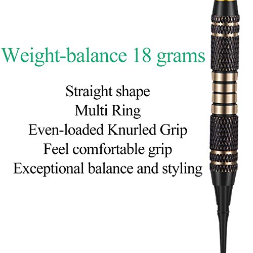 Soft tip Darts Set 18/20 Grams - Professional Darts Plastic Tip with Brass Barrel + Aluminum Shafts + 50 Rubber o-Ring + 6 Flights +50 Soft Tips for Electronic Dartboard - color: 18g-GREEN