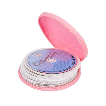 ELEZAY Small CD Case Round Felt 20 Capacity CDs Storage Wallet DVD Disc Holder, Pink - color: A-Pink