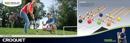Wild Sports Croquet Set for 6 Players - Includes 6 Mallets, 6 Balls, 2 Stakes, 9 Wickets, Storage Bag - All Ages - Outdoor