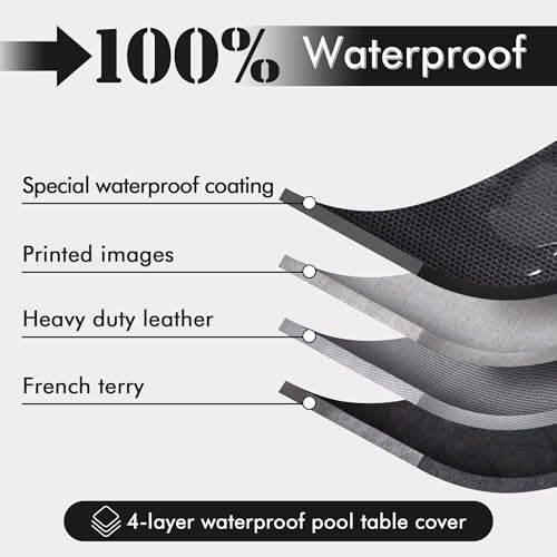 Pool Table Cover Billiard Table Covers Outdoor Leather Waterproof Pool Table Cover for Protecting Pool Table Felt 6/6.5/7/7.5/8/8.5/9 ft Fitted - color: Black