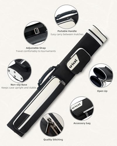 CRICAL Pool Cue Case 2x4 Hard Pool Stick Case Holds 2 Butts and 4 Shafts for Adults Billiard Cue Case with Soft Shoulder Straps - color: upgrade--white