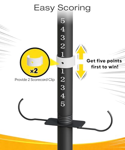 7.5FT Outdoor Giant Ring Toss Game for Adults and Family, Height Adjustable Hook and Ring Game with 3 Sizes Ring & 33FT DIY Rope for Party, Metal Large Ring Toss Game for Home, Yard, Black