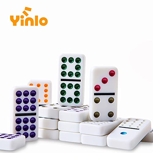 Yinlo Mexican Train Dominoes Set with Sound Effects, Mexican Train Dominoes Game for Travel, 91 Tiles Double12 Colored Dominoes Game Set with Aluminum Case - style: DOT DOMINOES with GREEN HUB