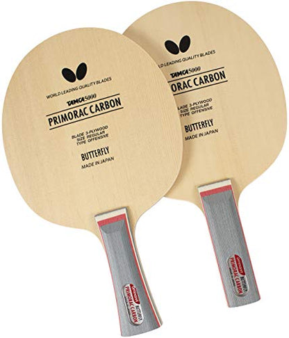 Primorac Carbon Blade - Butterfly Table Tennis Blade - TAMCA 5000 Carbon Fiber Blade - Cypress Wood Fiber Blade - Professional Table Tennis Blade - FL and ST Handle Type - Made in Japan - style: FL Handle