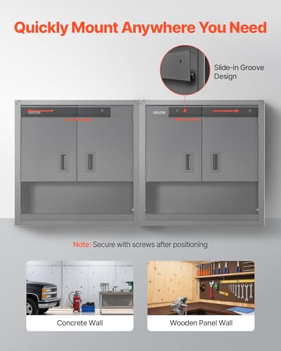 VEVOR Metal Wall Cabinet, 30W x 12.01D x 30H Inch, Steel Floating Hanging Storage Cabinet with Locking Doors and Adjustable Shelf for Garage, Basement, Kitchen, Warehouse Assembly Required, Black - style: Foldable 30" Open Grid