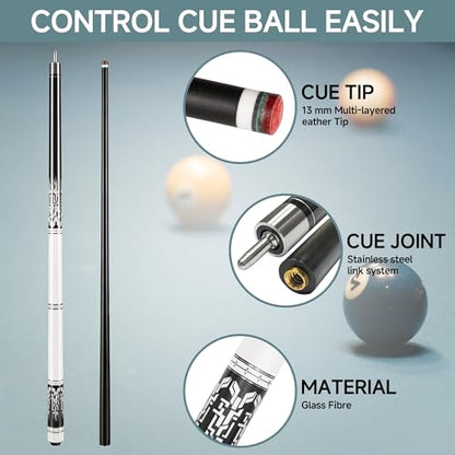 HomeSeason Fiberglass Pool Cue 58" Professional Pool Stick 12.7mm 4-Layer Tip Low Deflection Cue Stick, 3 * 8/8Joint Pin, Ultra-Smooth, Billiard Cue Sticks - color: Set of 2 (18/20oz)