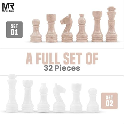 Marble Chess Pieces 3.5 Inch King Handmade Verona and White 32 Chess Figures for Board Games, Suitable for Travel Games - color: Verona and White