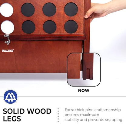 Giant Wooden 4 in A Row Game for Indoor or Outdoor Games | Foldable Tray, 2 Styles of Play: Wall Mounted or Set-up on Ground, Carrying Case, Detachable Legs, Premium Varnished Pine - style: Classic
