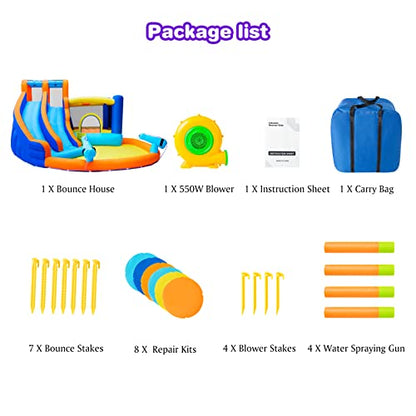 JOYLDIAS Inflatable Water Slide Bounce House,Giant Water Park, Double Slide Bouncer Castle w/Splash Pool, Jump Area, Climbing Wall, 550W Air Blower for Kids Backyard Indoor Outdoor Use,Free Water Gun - color: 6 in 1
