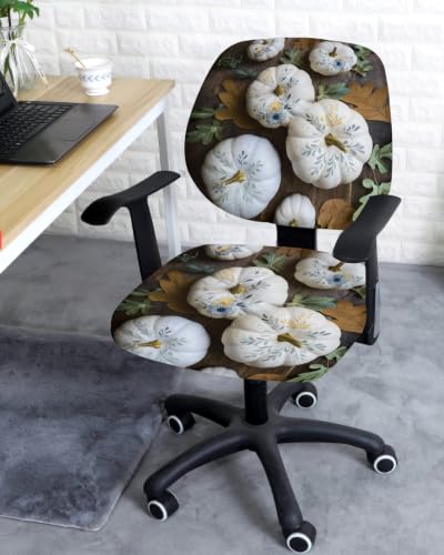Savannan Office Chair Cover, Pastoral Flower Leaf Texture Pumpkin Protective Stretch Elastic Universal Cover for Desk Task Chair,Computer Rotating Chair 1 Pcs Autumn Plant on Wood