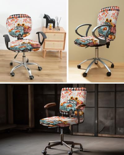 Savannan Office Chair Cover, Farm Truck Pumpkin Sunflower Protective Stretch Elastic Universal Cover for Desk Task Chair,Computer Rotating Chair 1 Pcs Fall Leaves on Wood Grain