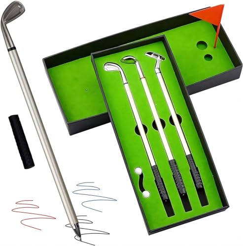 Mini Golf Club Putter Ballpoint Pen Set in Gift Box for Golfers, Desktop Decoration, School Supply, and Golf Accessories Combo