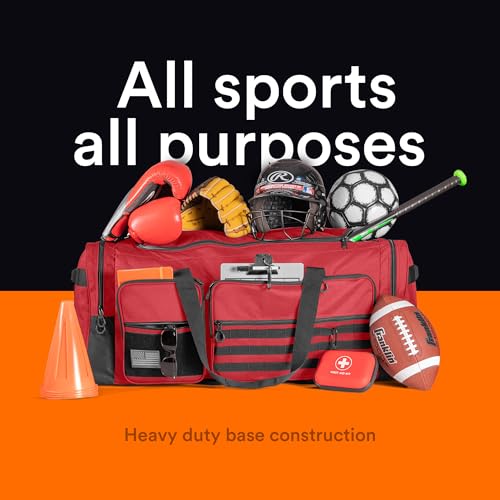 Fitdom 130L 36" Heavy Duty Extra Large Sports Gym Equipment Travel Duffle Bag W/Adjustable Shoulder Strap & 7 Compartments. Perfect for Soccer Baseball Basketball Hockey Football, Team Coaches & More - color: Red