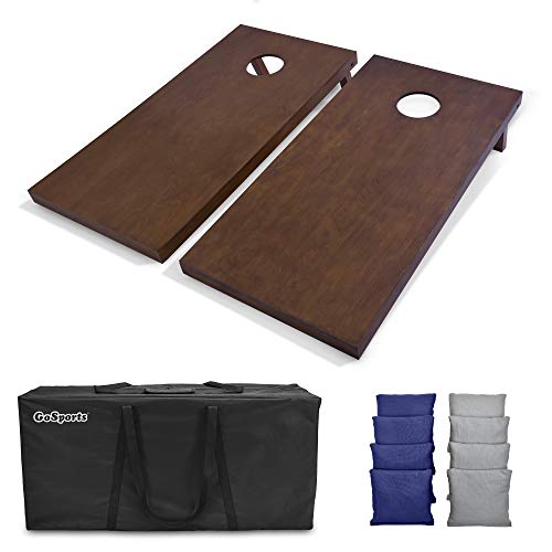 GoSports 4'x2' Regulation Size Wooden Cornhole Boards Set with Dark Brown Varnish - Includes Carrying Case and Bean Bags (Choose Your Colors) Over 100 Color Combinations - color: Navy Blue & Gray