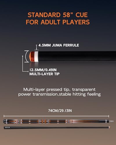 KONLLEN Carbon Fiber Pool Cue 2.0, 58-inch Low Deflection Billiard Stick for Adults with 12.5mm Tip and Pro Taper - color: 013 AK-15F 2.0-yellow