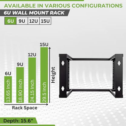 NavePoint 6U Wall Mount Rack - Server Rack for 19 Inch IT Equipment Open Frame Rack – Network Rack for AV & Server Equipment 16” Deep Rack, Black - size: 6U