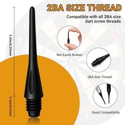 Soft Tip Dart Points 150/300/600 Pack - 2BA Thread Plastic Dart Tips Replacement Dart Accessories Set - Black