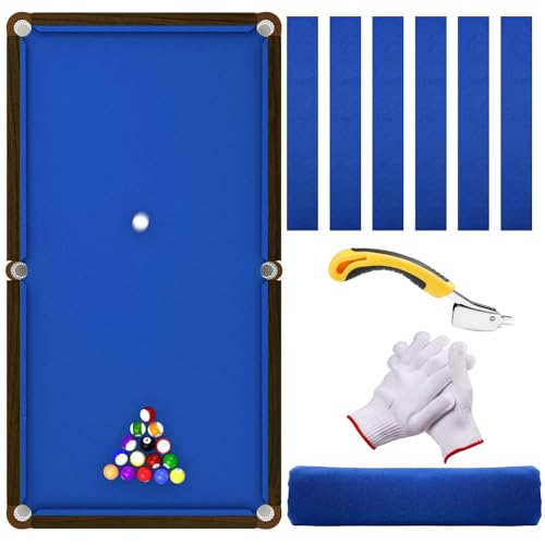 Pool Table Felt,8.53'/ 9' Billiard Cloth with 6 Pcs Cloth Strips and Staple Remover,Gloves,Pool Table Felt Replacement kit for Bars Clubs Family - color: Blue, size: 8.53FT