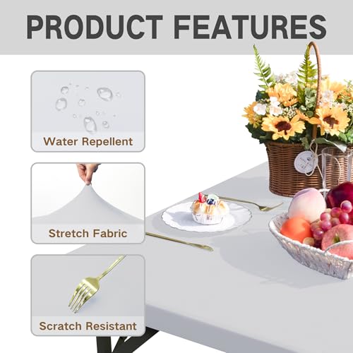 Square Fitted Table Cover Elastic Tablecloth Stretch Spandex Table Topper Cap Cover for Dining Kitchen Home Party Silver 34X34 Inch - color: Silver, size: 34" x 34" (Square)
