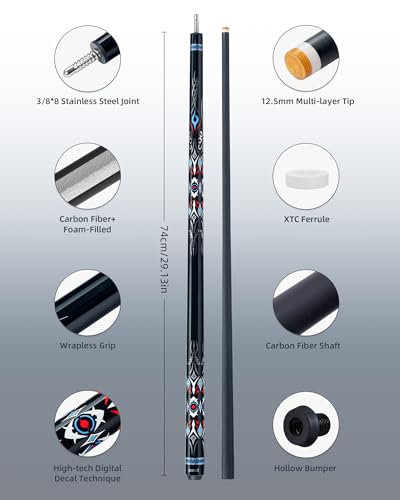 CRICAL COWCUE 58-Inch Carbon Fiber Pool Cue, Low Deflection, 12.5mm Tip | Adjustable pool cue with 3/8x8 joint for stable control, regular billiards practice and pool hall play. - color: CW-01 Set