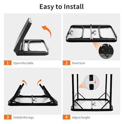 2FT Small Camping Portable Table, Black Aluminum Frame, Adjustable Height up to 21", Lightweight Carry Handle, Portable for Travel, Camping Outdoor Use - size: 2 ft × 1.3 ft × 1.78 ft H, No Umbrella Hole