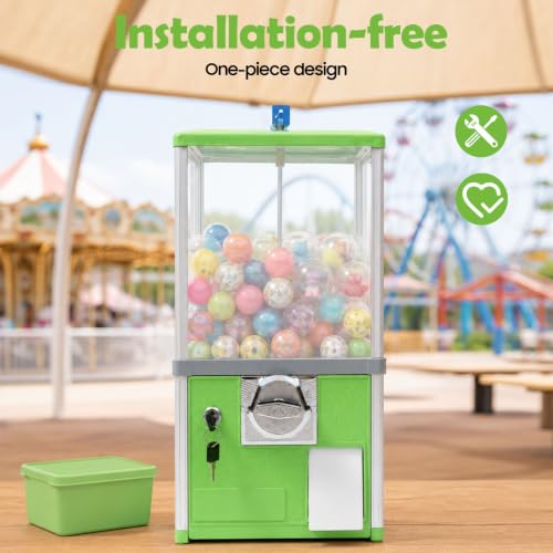 Gumball Machine for Kids, 25-Cent Vending Machines, PS Bouncy Balls Dispenser, 1.77-1.97in Huge Load Capacity Coin Operated Gumball Bank, Hold 200 Capsule Toys for Retail/Game Store (Green) - color: Green