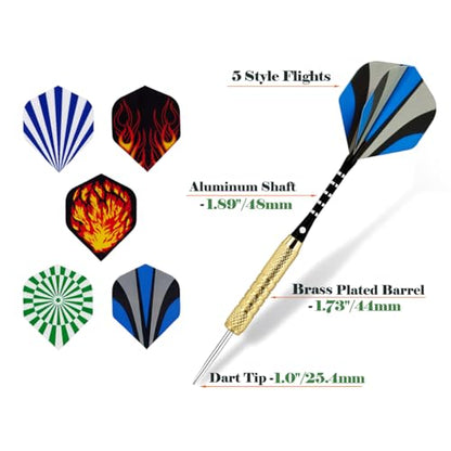 15 Pack Steel Tip Darts 18 Grams, Professional Darts Metal Tip Set with Aluminum Shafts, Standard Flights, Rubber O'Rings and Extra Dart Sharpener