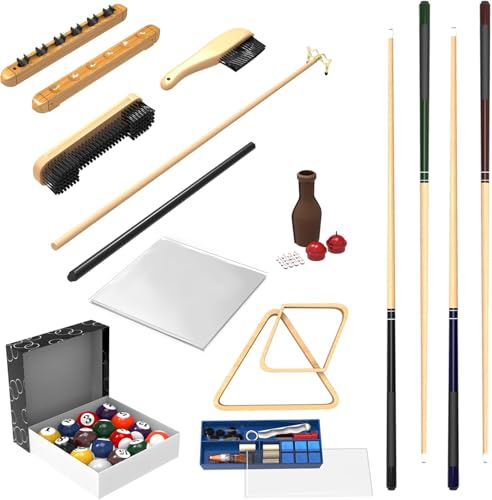 GSE Games & Sports Expert Billiard Table Accessory Kit with Billiards Pool Balls Set, 4 Cue Sticks and Bridge, Ball Racks, Cue Rack, Stick Repair, 2 Brushes, Table Cover, Chalk Holders, Tally Bottle