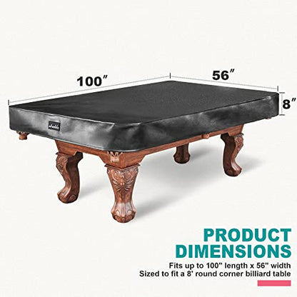Pool Table Cover, Heavy Duty Leatherette Billiard Pool Table Covers Hard Top, Waterproof & Tearproof Cover for Pool Table 7/8/9 Feet Fitted (Balck/Matte, 8FT-100"LX 56"WX 8"H) - color: Black, size: 8FT (100" x 56" x 8")