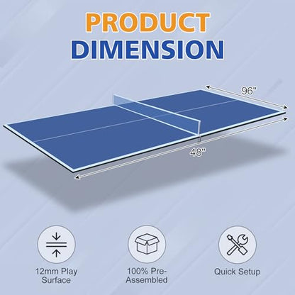 8ft Blue Foldable Ping Pong Table Top Conversion - Portable Mid-Size Indoor/Outdoor Table Tennis Surface with Net, No Assembly Needed, Scratch-Resistant