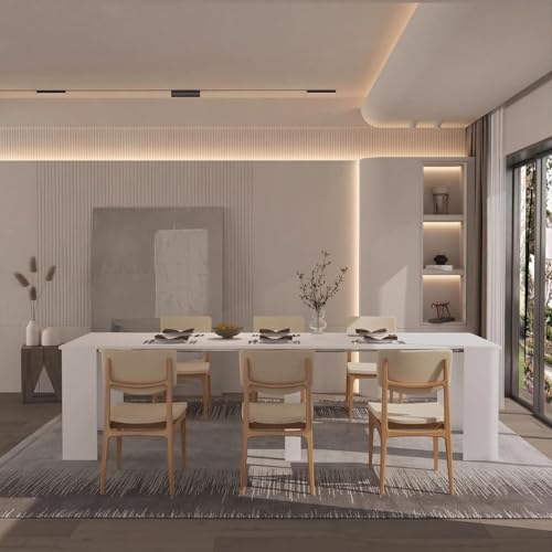 20"-118" White Extendable Dining Table for 2-12 People, Modern Modular Extension Table, Space-Saving Extra Long Folding Dining Table, Multifunctional Conference Meeting Table - color: White, style: 20" - 118.5" (2-12 People)