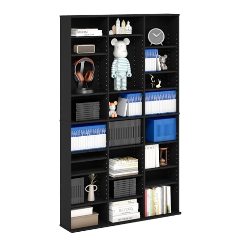 Furinno Jaya DVD Shelf, 24-Shelf Wide CD Rack, Media Shelf with Adjustable Shelves, 8 x 3 DVD Storage Cabinets for CD Blueray Game Disc, Easy Assembly, for Living Room, Home Office, Americano - color: Americano, size: 24-Shelf