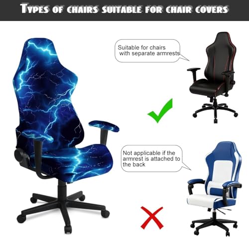 Blue Lightning Print Set of 4 Gaming Chair Covers Slipcovers Stretch Gaming Chair Cover Set Universal Computer Chairs Seat Slipcovers with Armrest Covers - color: Blue Lightning