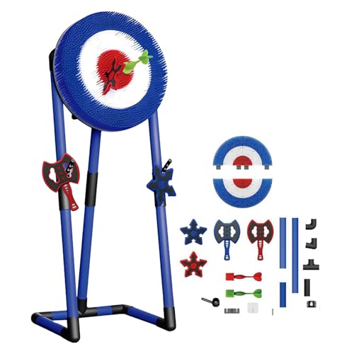 Axe Throwing & Lawn Dart Game Set with 6 Darts (2 Axes+2 Six-Star + 2 Throwing), Foldable Frame, Backyard, Camping, Games, Indoor/Outdoor Fun for Kids & Adults Blue-Round