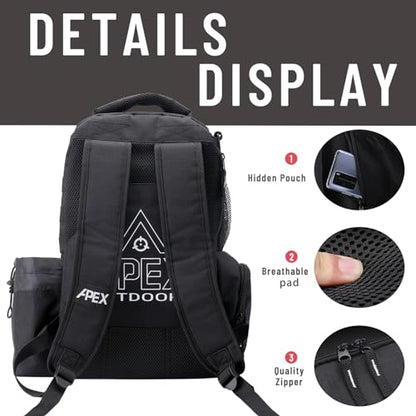 Disc Golf Bag, Large Disc Golf Backpack Holds Over 21 Discs, Durable & Lightweight with Multiple Storage Pockets - color: Black