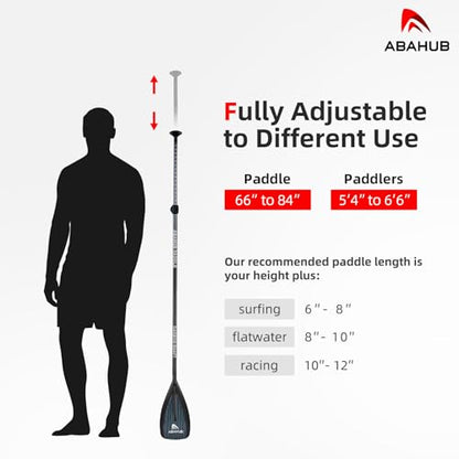 Abahub 1 x 3 Section Carbon Fiber SUP Paddle, Adjustable 67''-86'' Stand Up Paddle Lightweight Carbon Shaft, Black/Blue/Yellow/Green/Orange/Red Plastic Blade + Paddle Bag - color: Blue Honeycomb Print