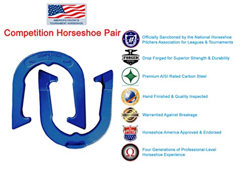 Tournament Pitching Horseshoes - Blue Finish - NHPA Sanctioned for Tournament & League Play - Drop Forged Construction - One Pair (2 Shoes)
