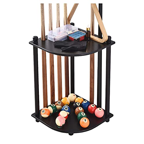 Billiard Corner Stand Freestanding Pool Cue Rack Unisex's Hardwood Corner Floor Billiard Rack Holds 8 Pool Cue Stick and Full Set of Pool Balls