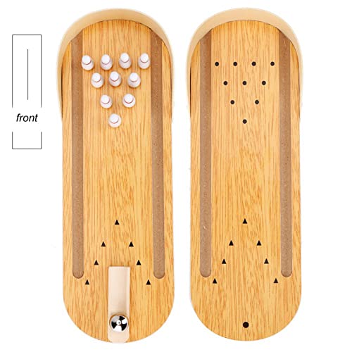 Mini Bowling Game Set Wooden Desktop Bowling Fun Stress Relief Game for Office Adults Wood Metal 11.64 Inch