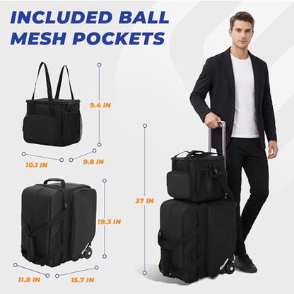 Bowling Roller Bag with Wheels, Rolling Bowling Ball Bag with Shoe Compartment, Retractable Handle, EVA Dividers - color: Black, size: Bowling Bag Set